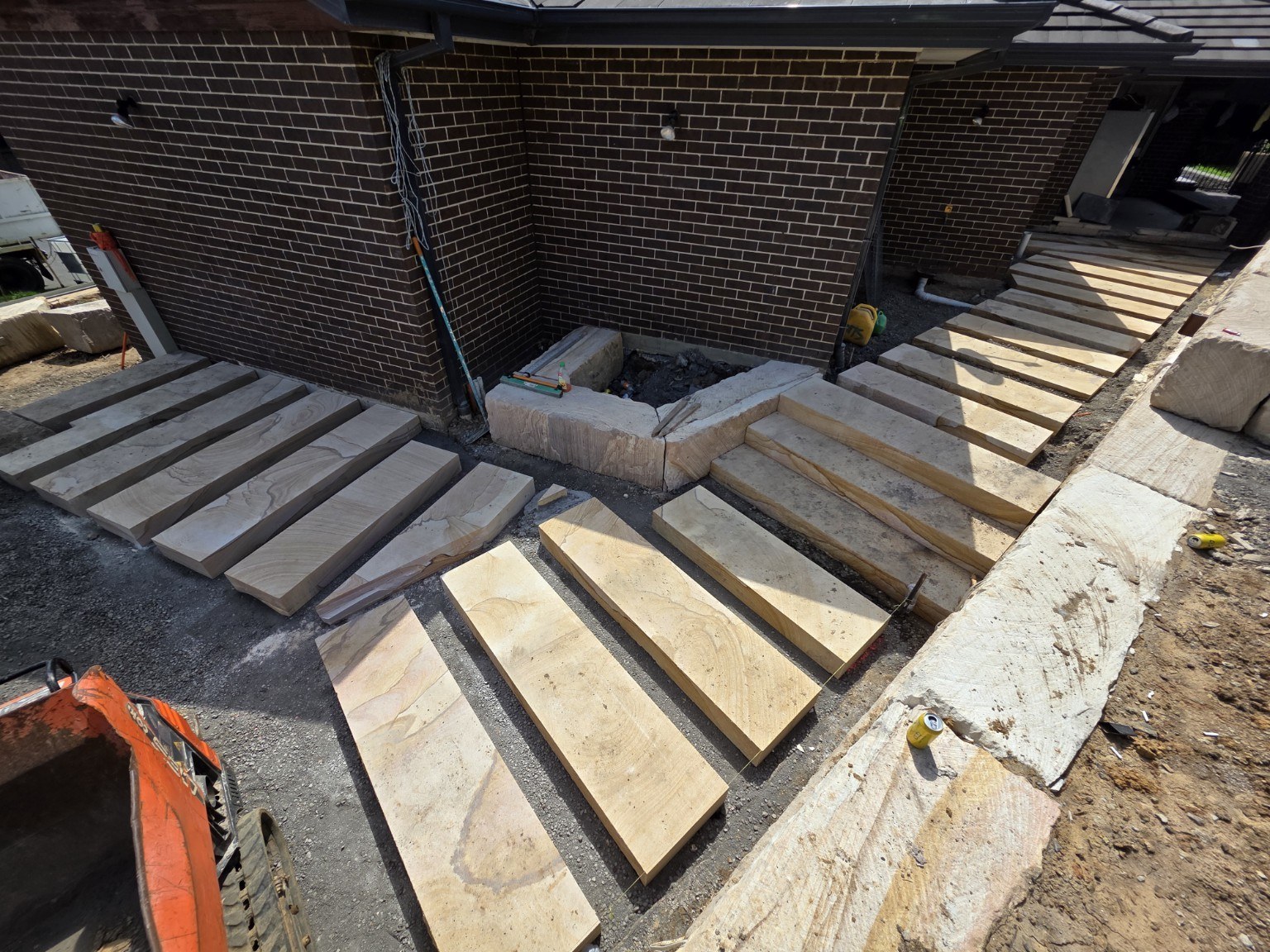 Sandstone steppers and stairs under construction