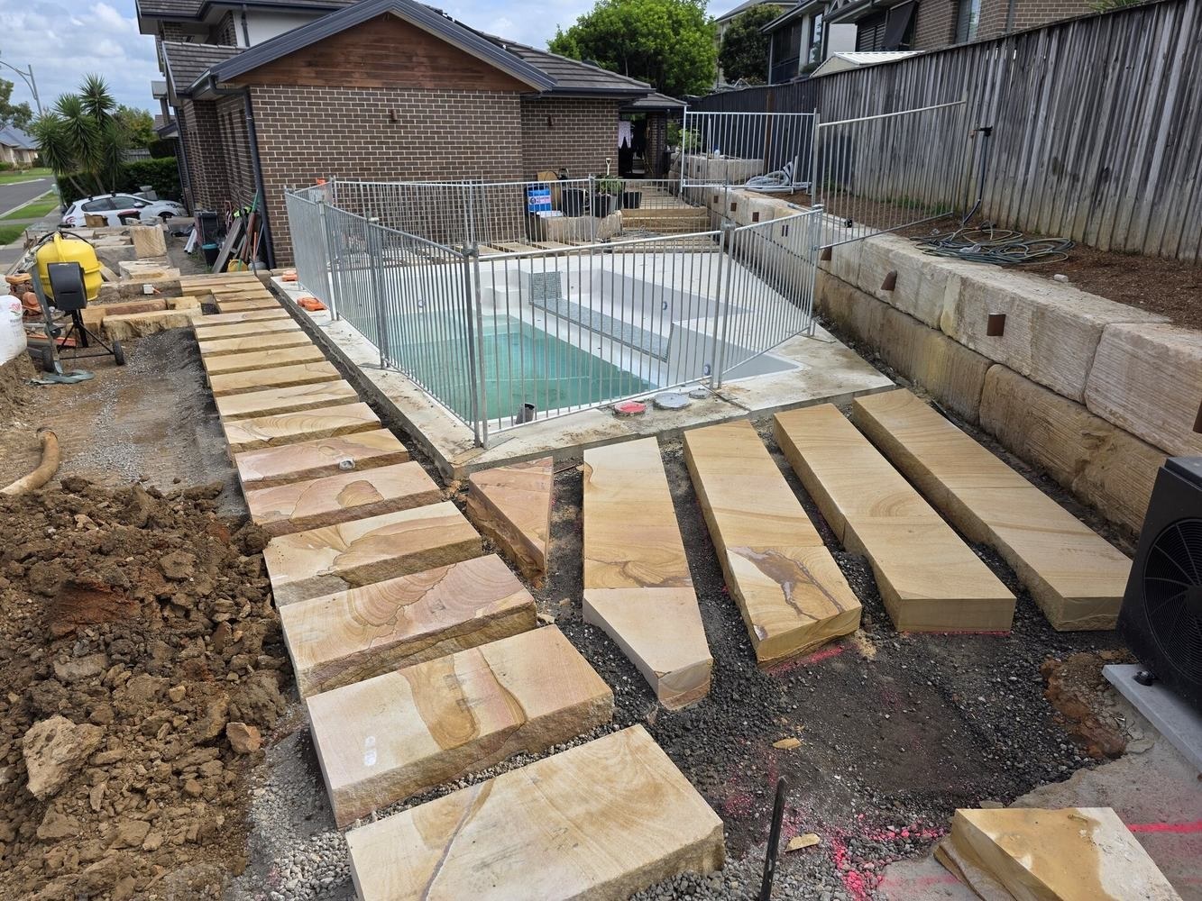 Poolside sandstone pathway