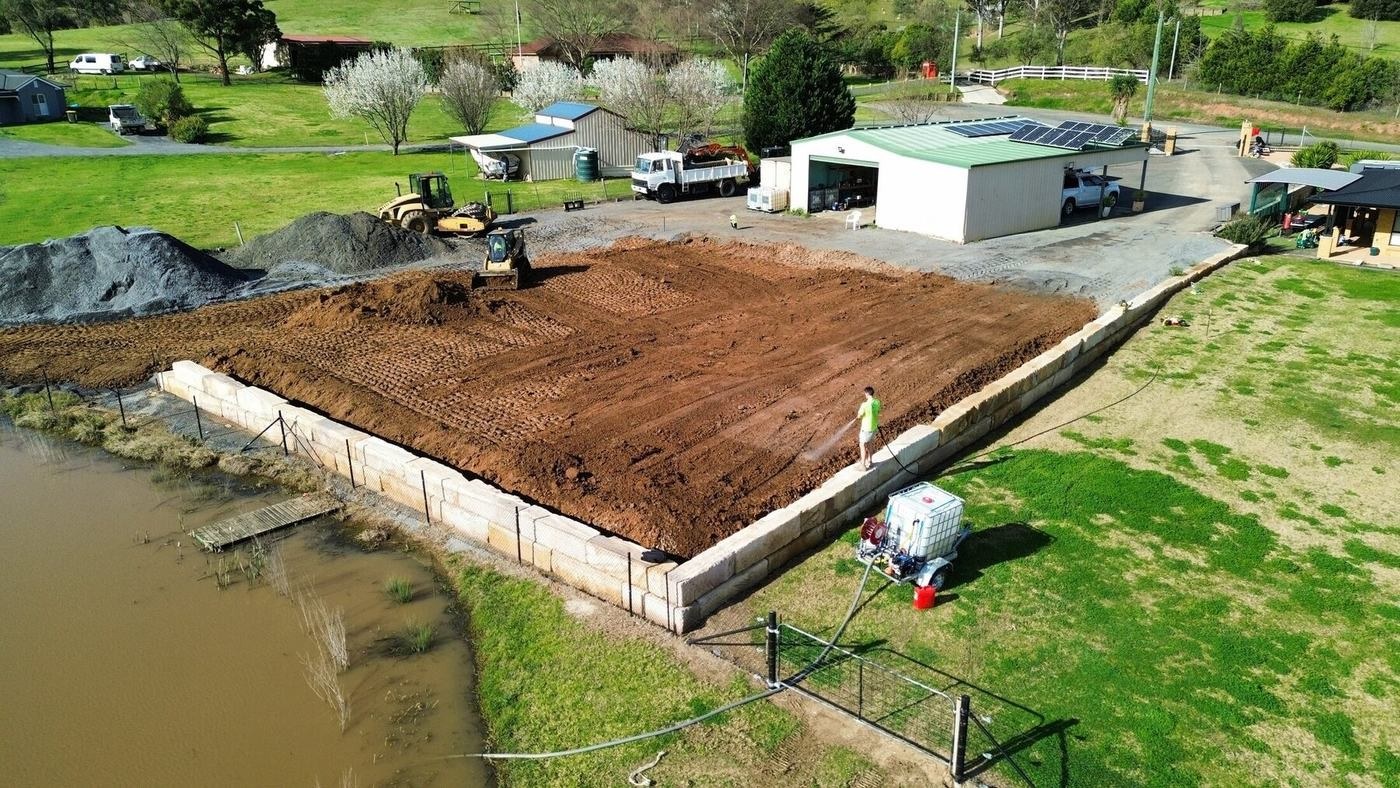 Aerial progress view of the raised platform