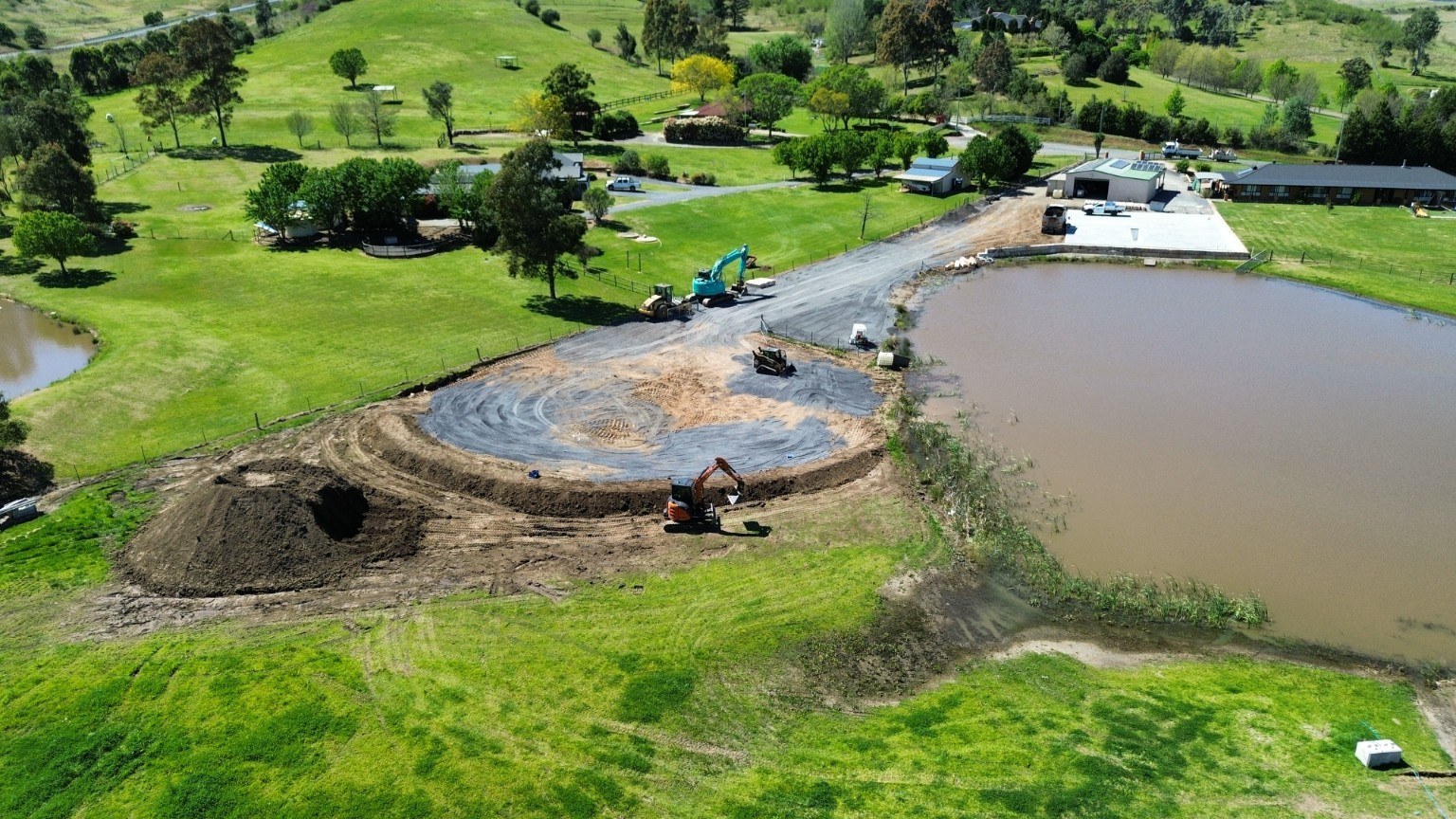 Wider driveway and turning-circle progress aerial