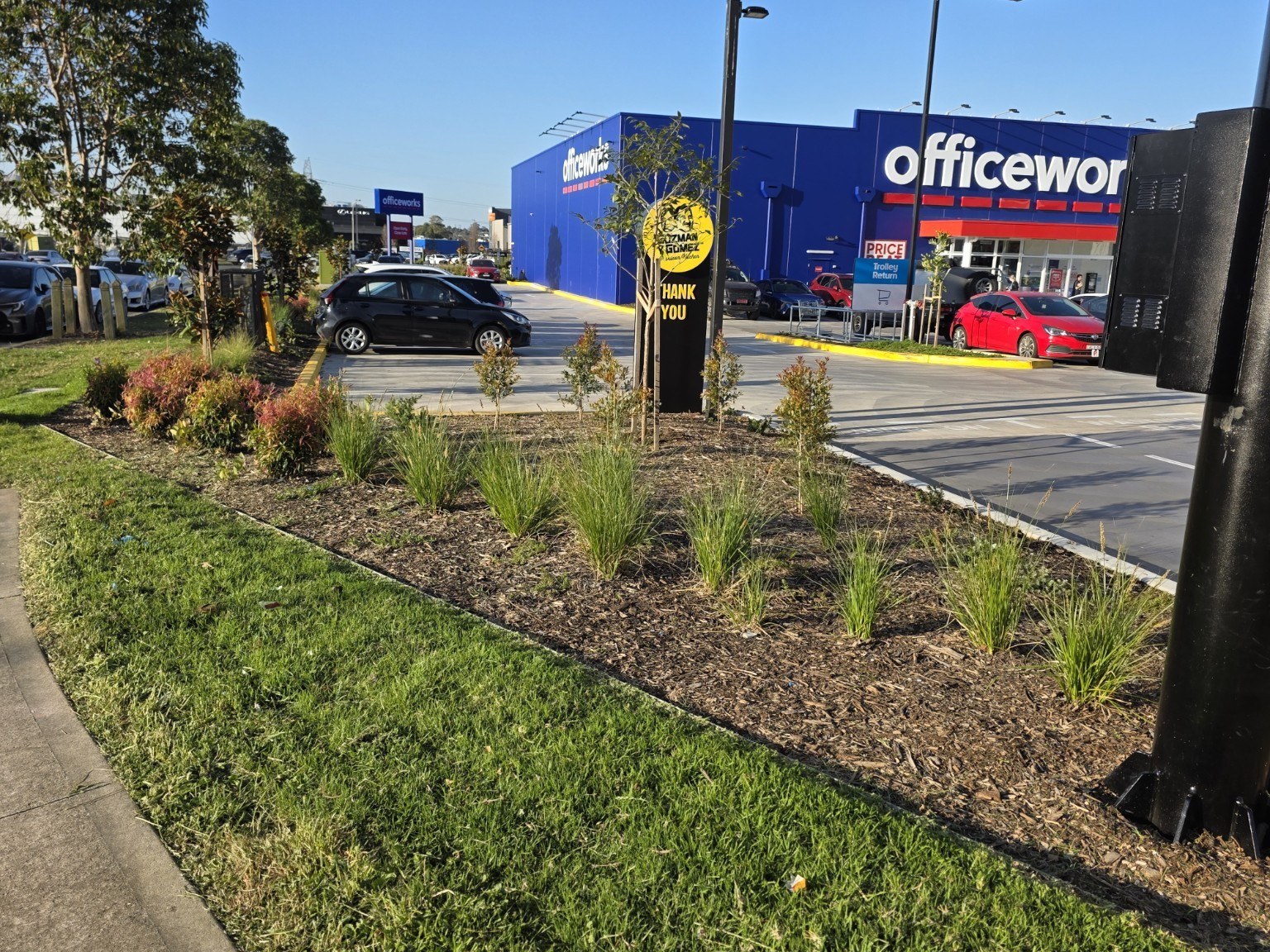 Officeworks frontage and completed garden beds